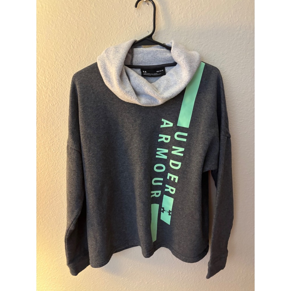 Under Armour Girls Large Charcoal Gray Mint Green Funnel Neck  Sweatshirt A1177